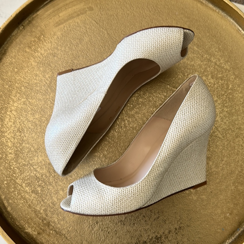L.K. Bennett
Erica Glitter Woven Leather Wedge, Soft Gold